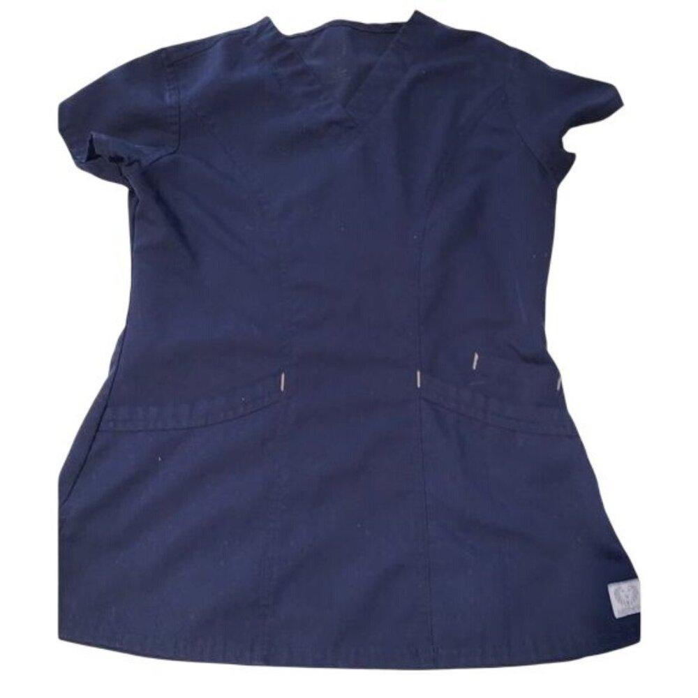 Leonor Womens Navy Blue V-Neck Scrub Top Size xs Cotton Blend Short Sleeve